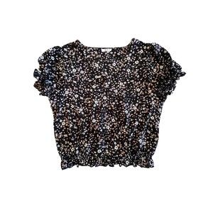 NEW Ardene  Women's Medium Black Floral Print Wrap Front Top Shirt Blouse